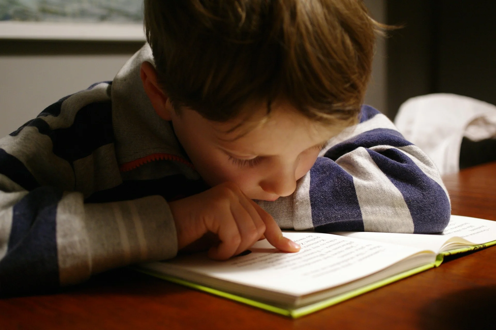 photo - a boy with complex learning difficulties learning to read